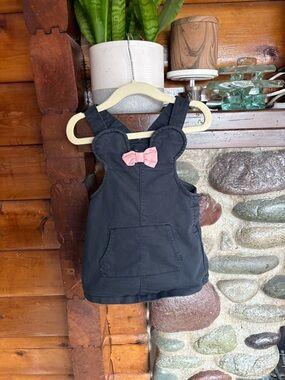 3/$25 Disney H&M Minnie Mouse Black Denim Overall Jumper Dress - Baby Girl 9-12m
